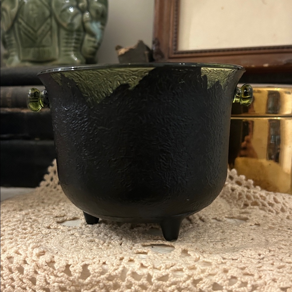 Textured Black and Green Glass Vintage Caldron